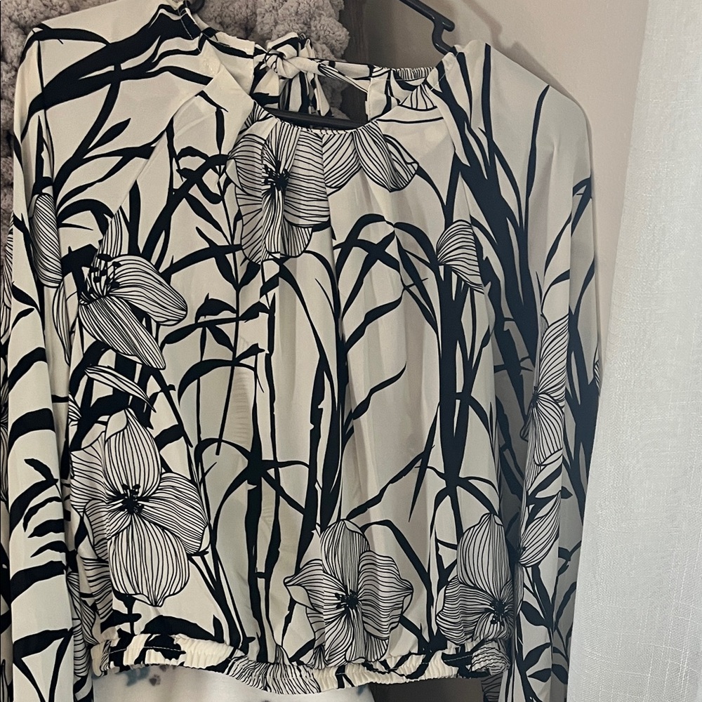 Sienna Sky Black & White Floral Tie-Neck Top